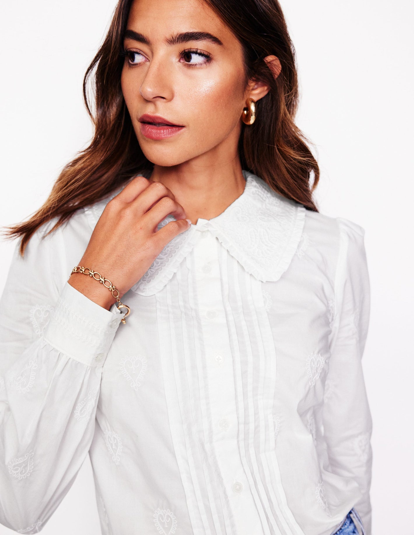 Embroidered Collar Blouse-White