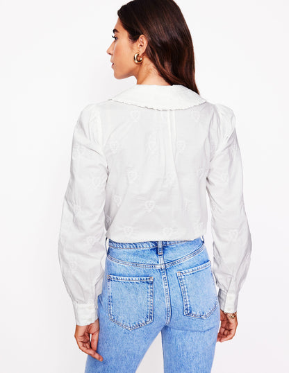 Embroidered Collar Blouse-White