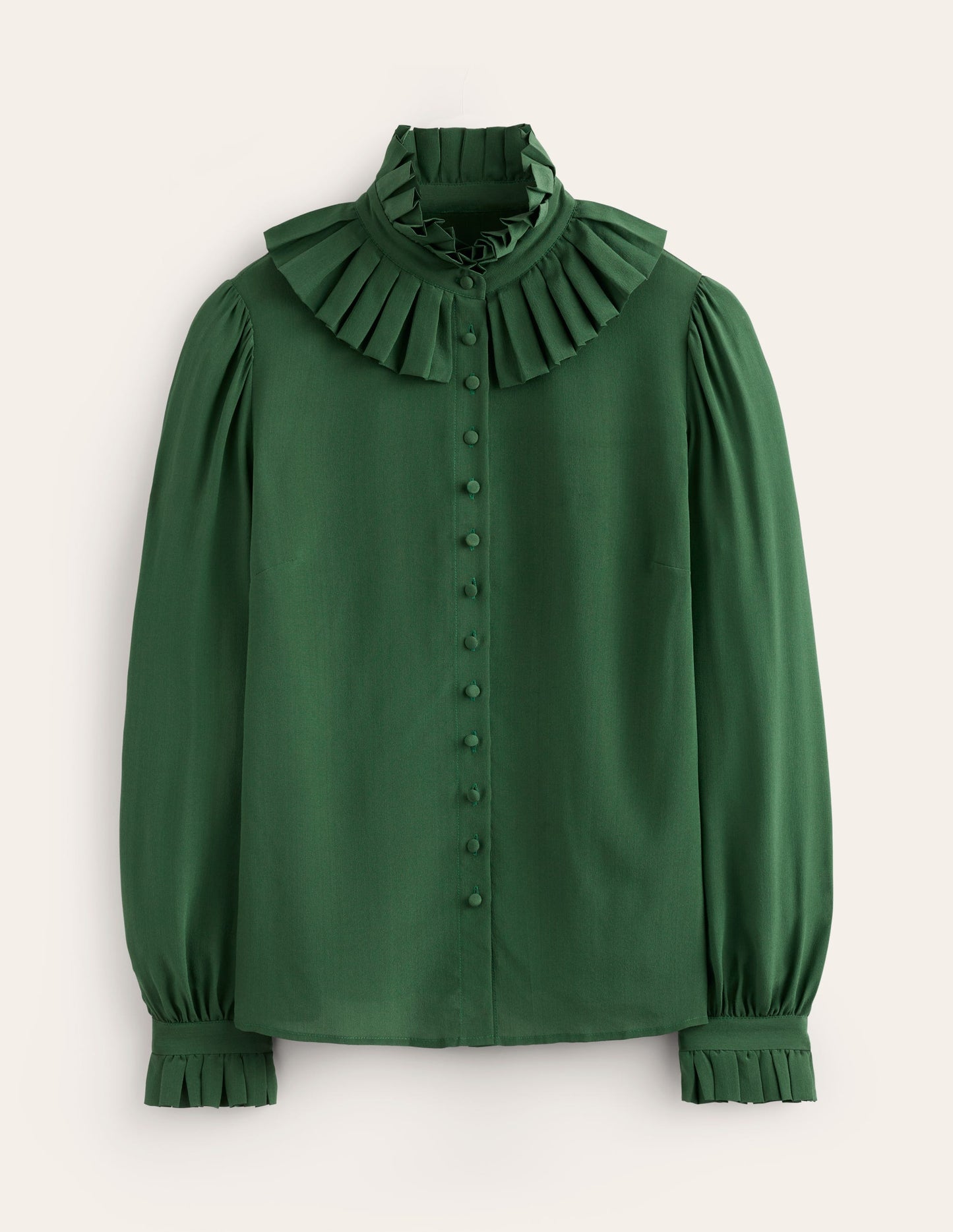 Ruffle Collar Silk Blouse-Pine