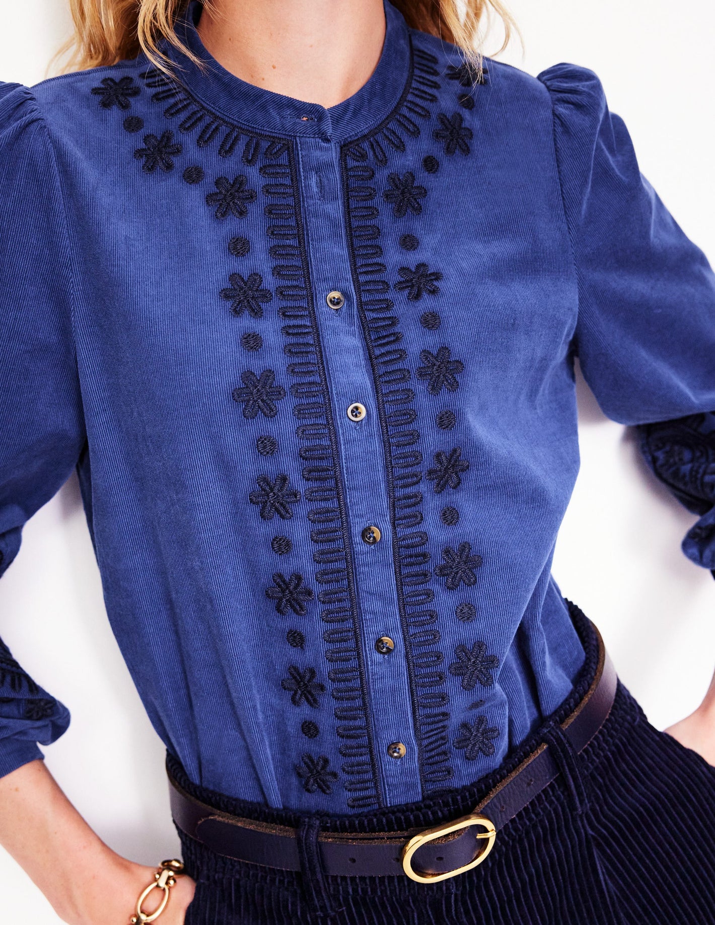 Theodora Cord Blouse-Denim Blue