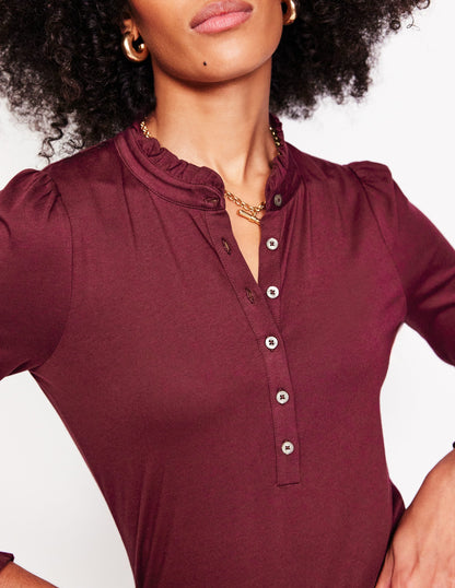 Supersoft Frill Henley Top-Deep Wisteria