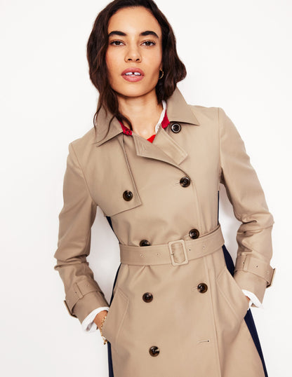 Colour Block Trench Coat-Neutral