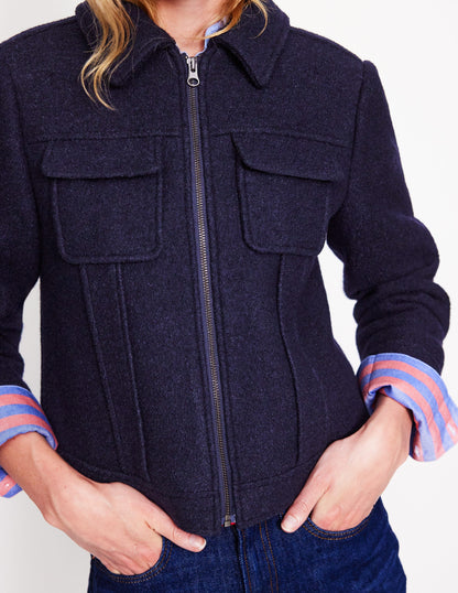 Wool Zip Through Jacket-Navy