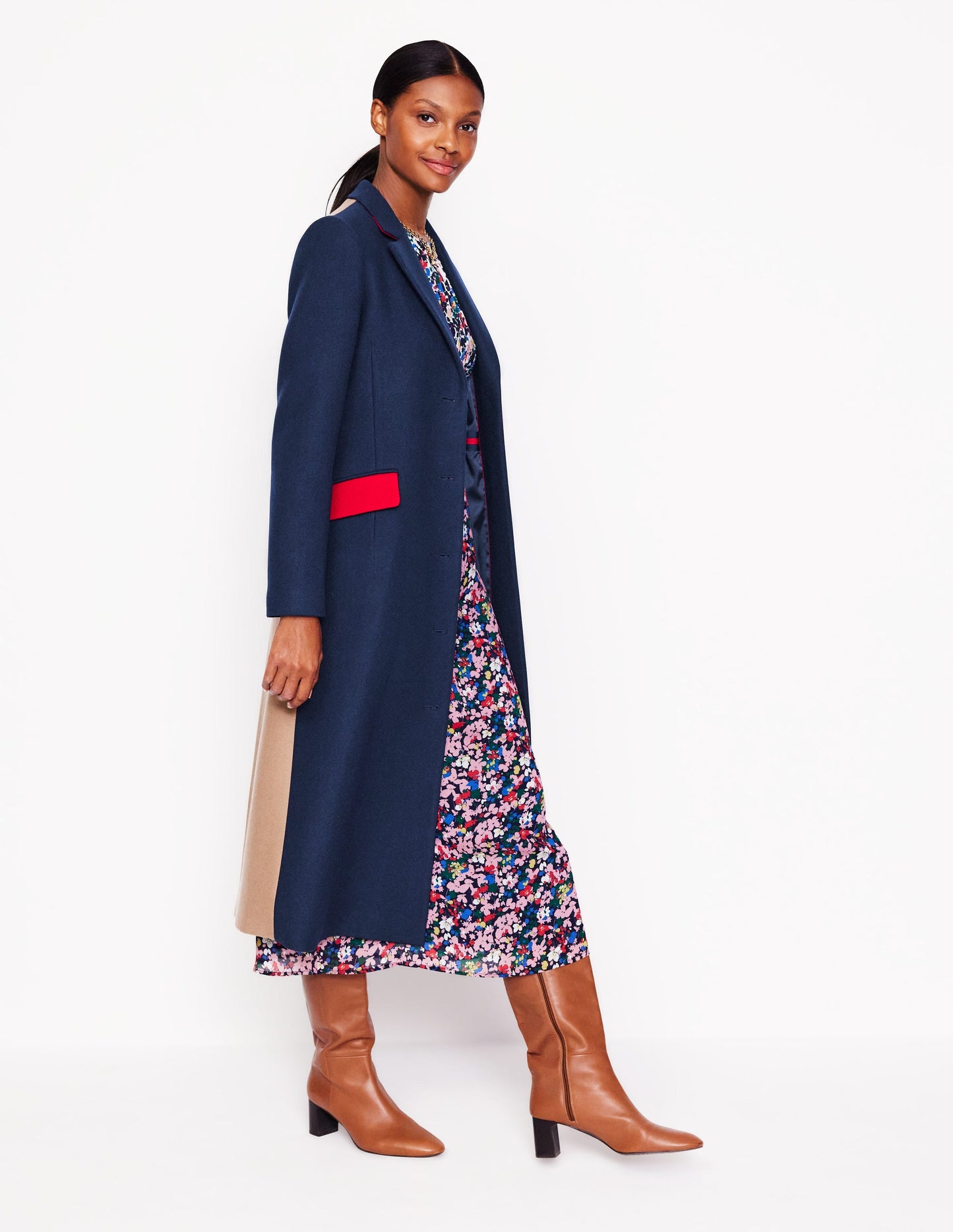 Colorblock Midi Coat-Navy, Multi