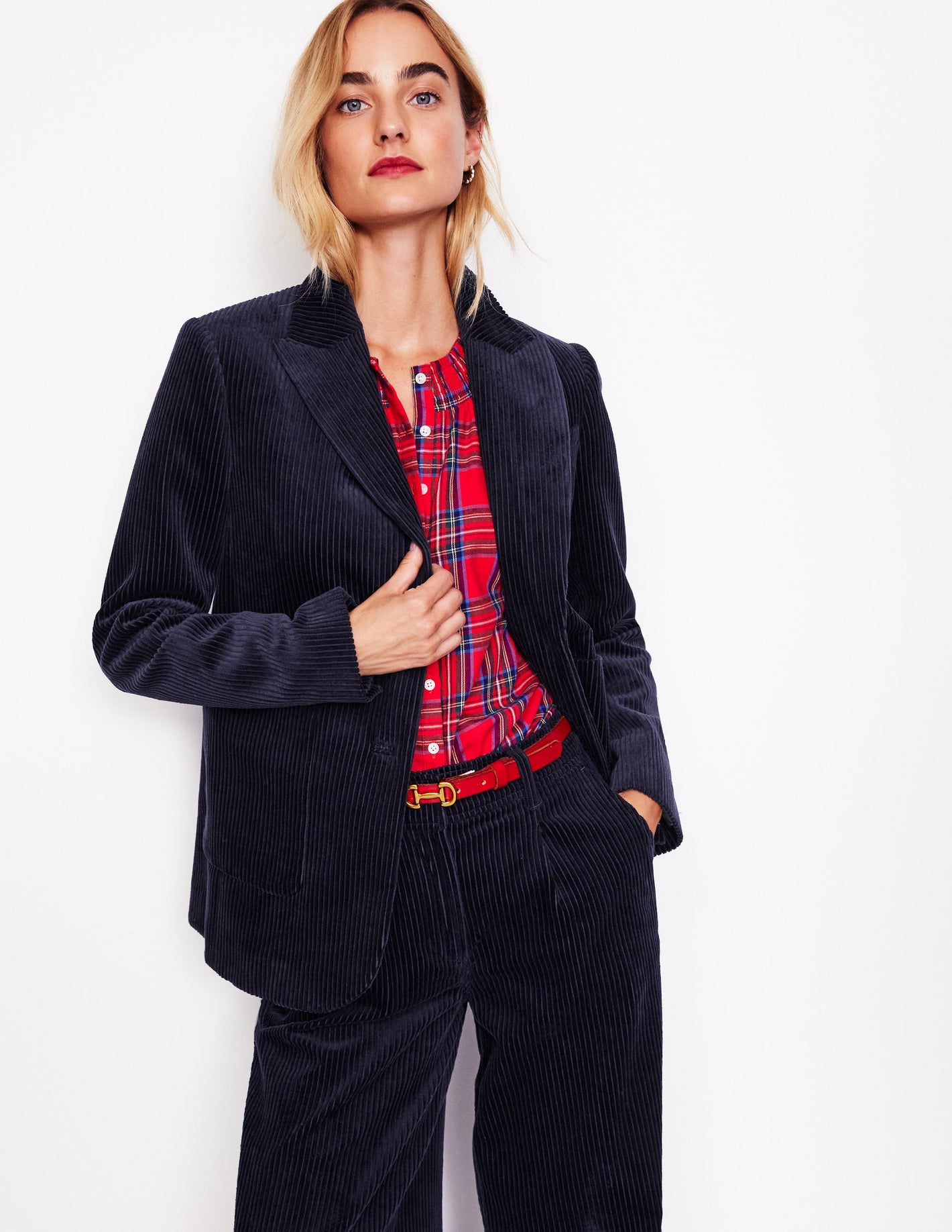 Relaxed Cord Blazer-Navy