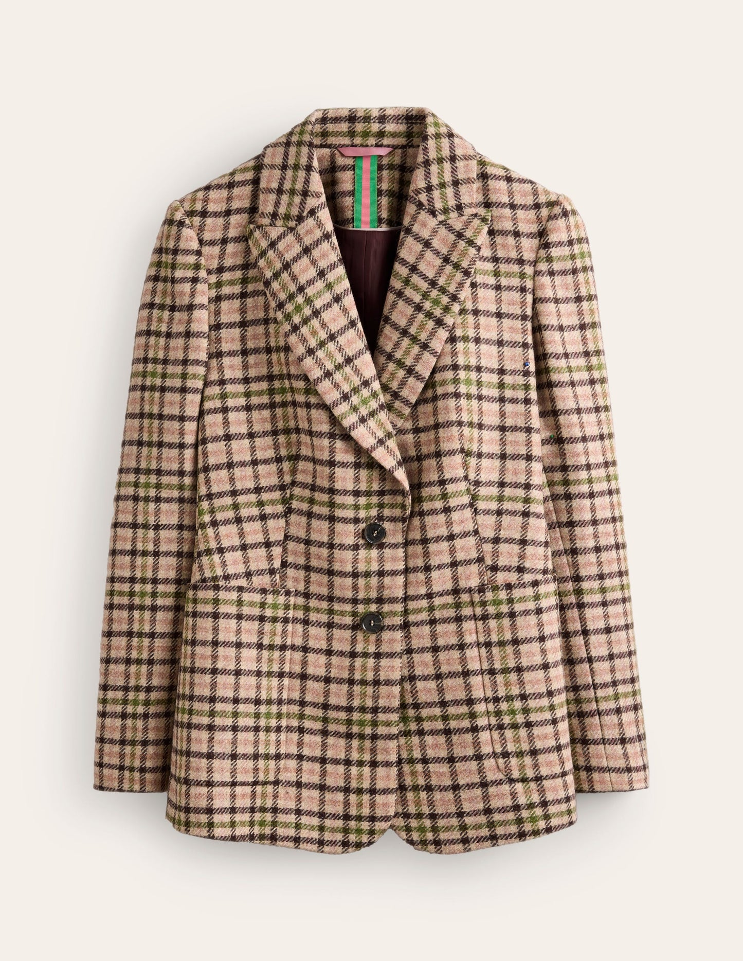 Marylebone Tweed Blazer-Pink, Green Check