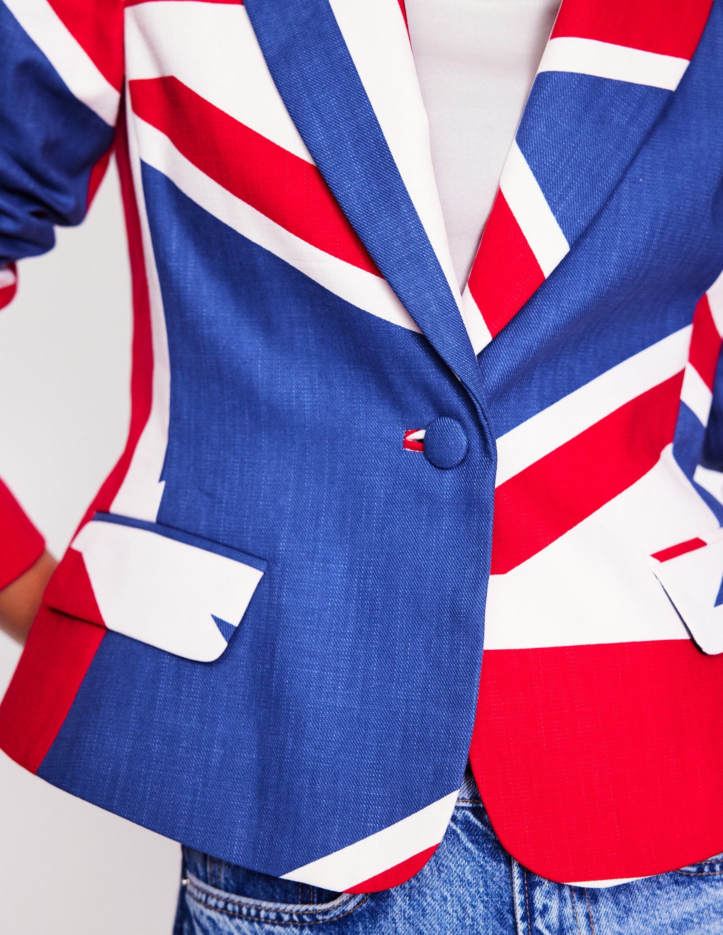 Fitted Printed Blazer-Union Jack