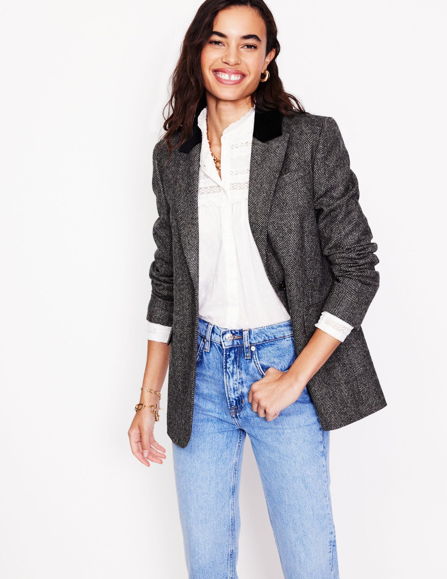 Relaxed Wool Blazer-Herringbone