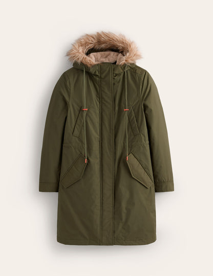 Faux-Fur Hood Parka-Khaki