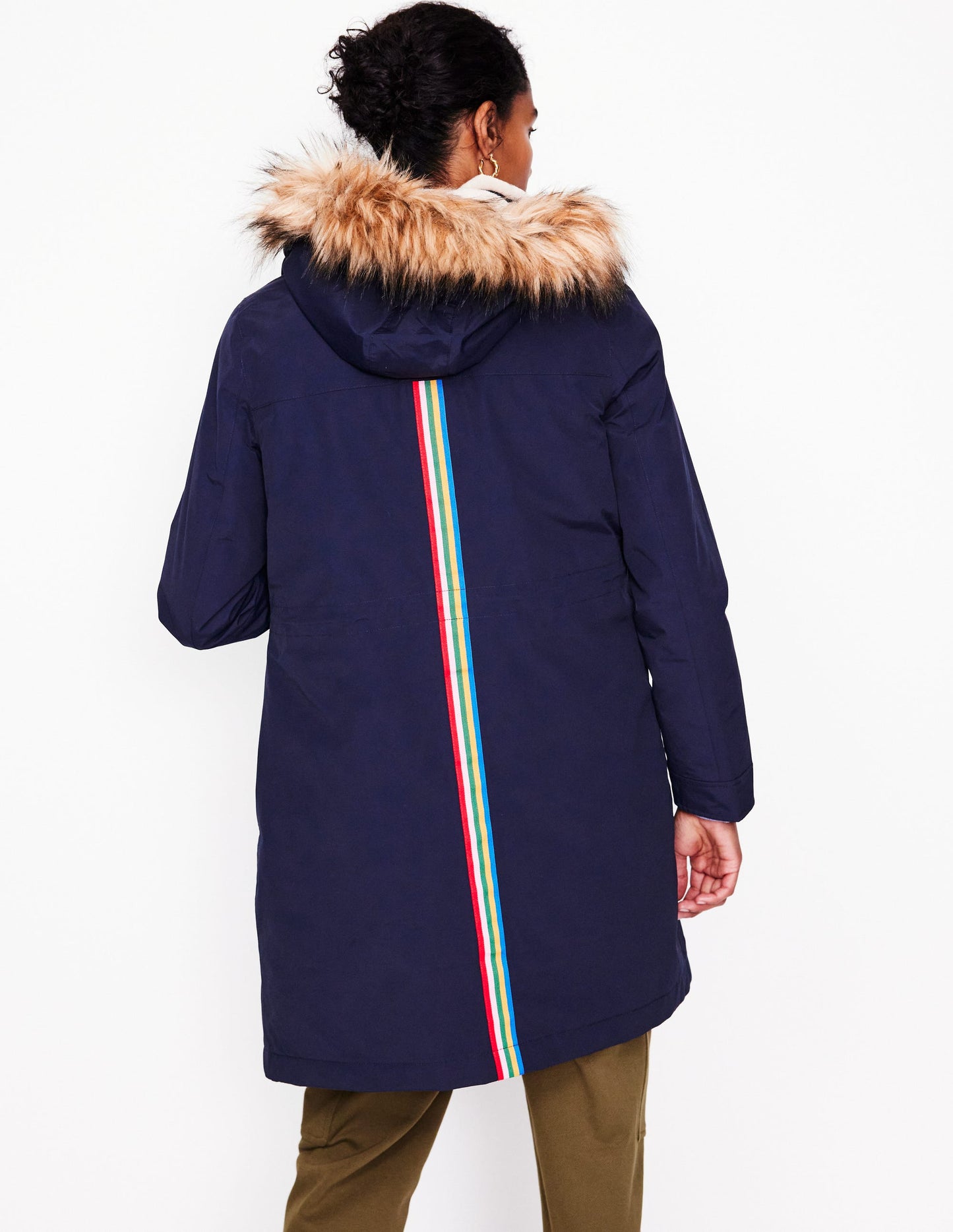 Faux-Fur Hood Parka-Navy