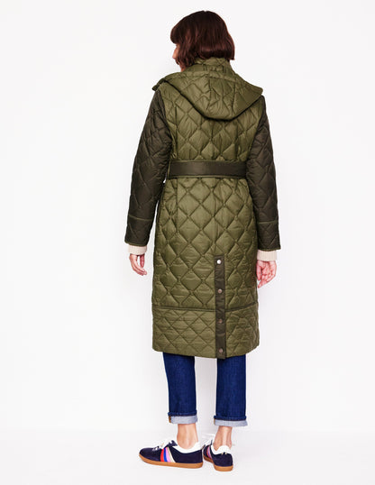 Quilted Belted Coat-Khaki