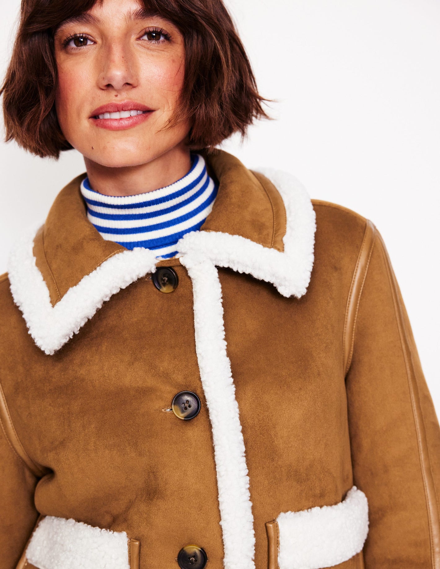 Faux Shearling Jacket-Brown