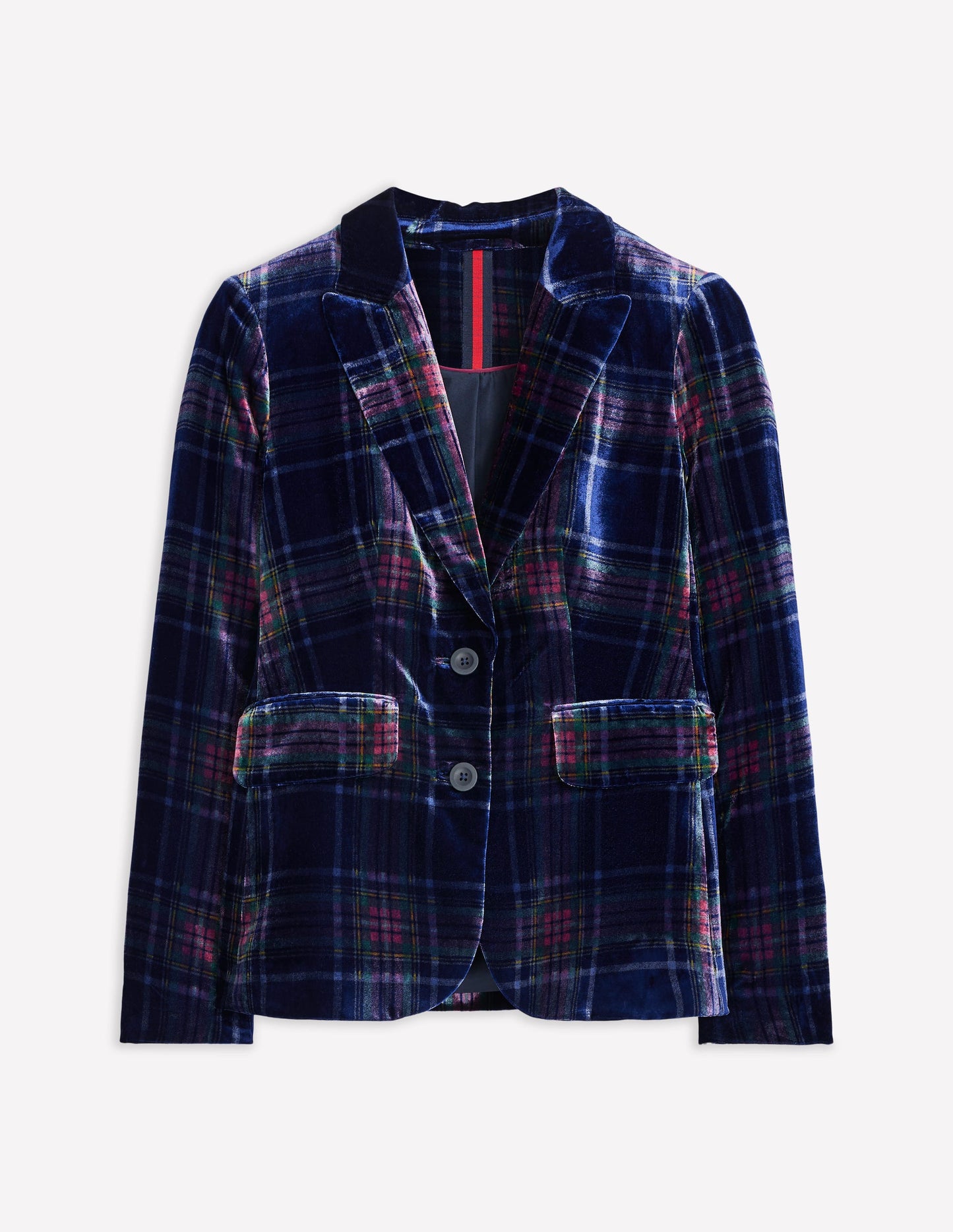 Fluid Velvet Blazer-Navy and Red Check