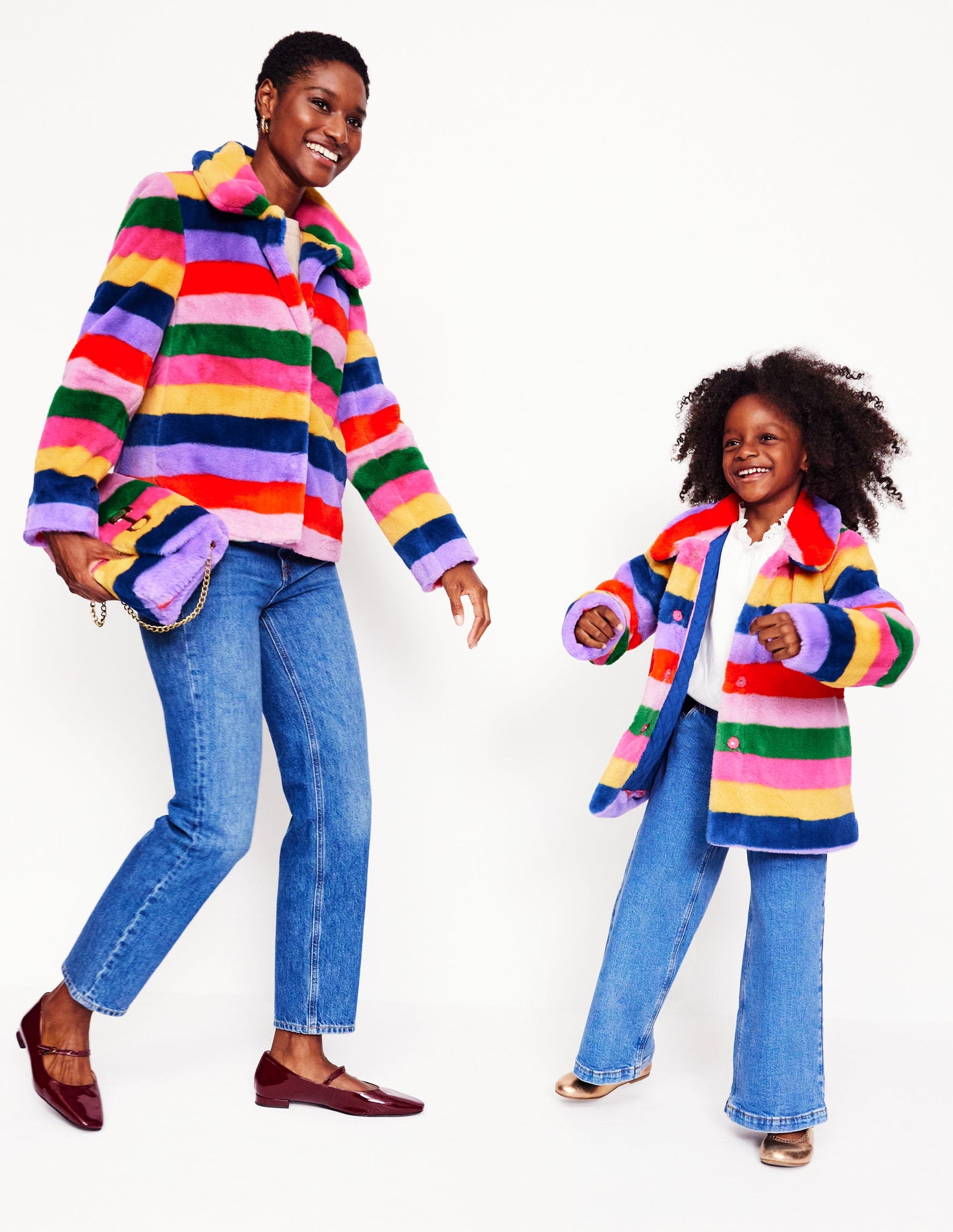 Stripe Faux-Fur Coat-Rainbow Stripe