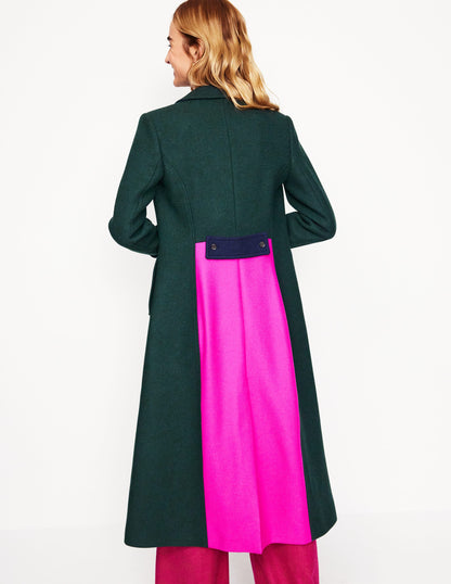 Durham Midi Coat-Colourblock Green