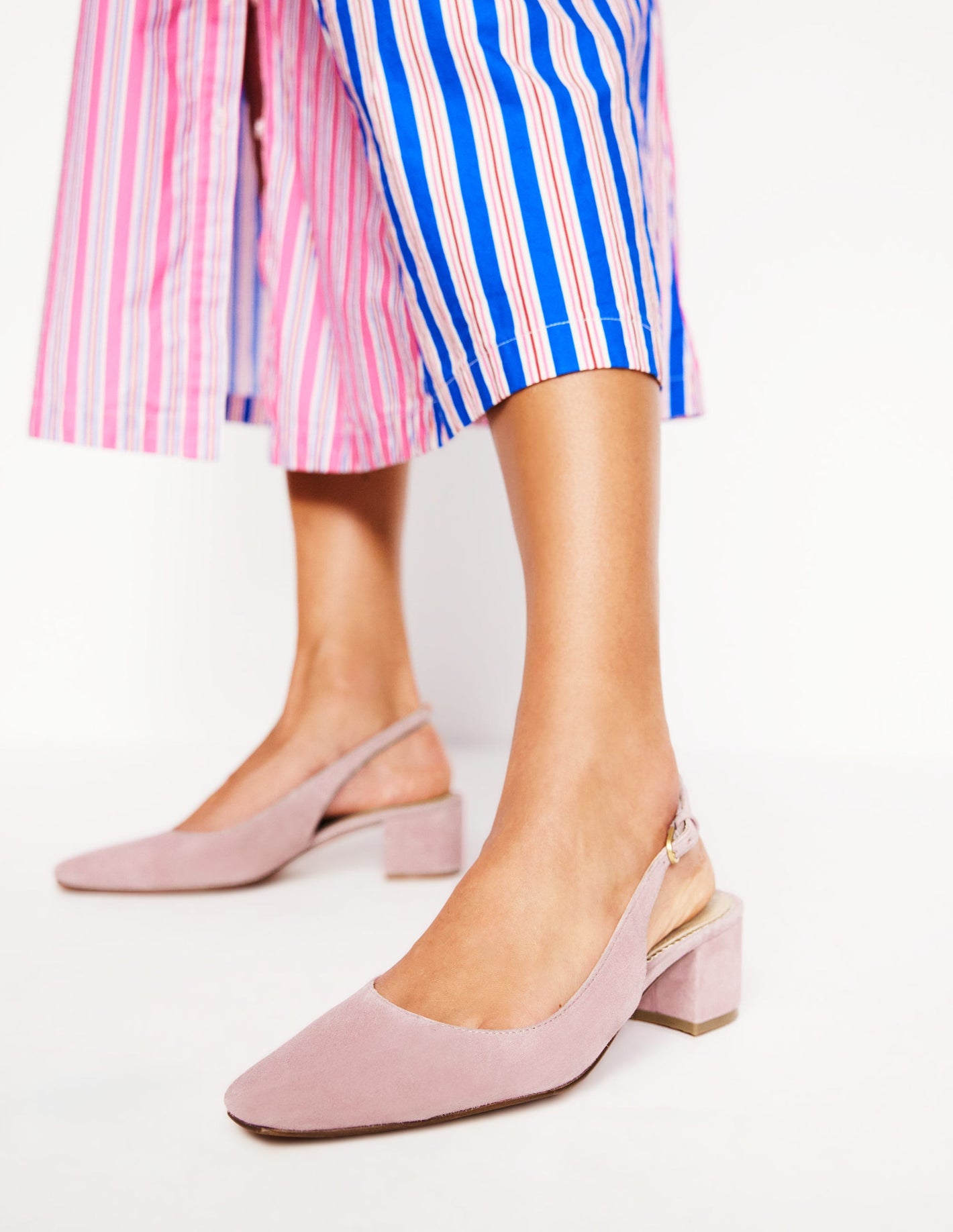 Ailsa Block Heel Slingbacks-Almond Pink Suede