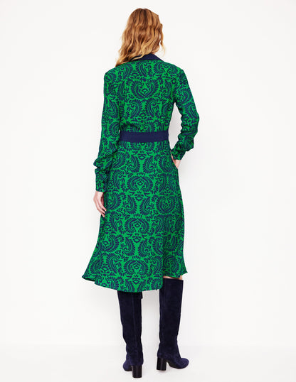 Kate Midi Shirt Dress-Rich Emerald, Decorative Flora