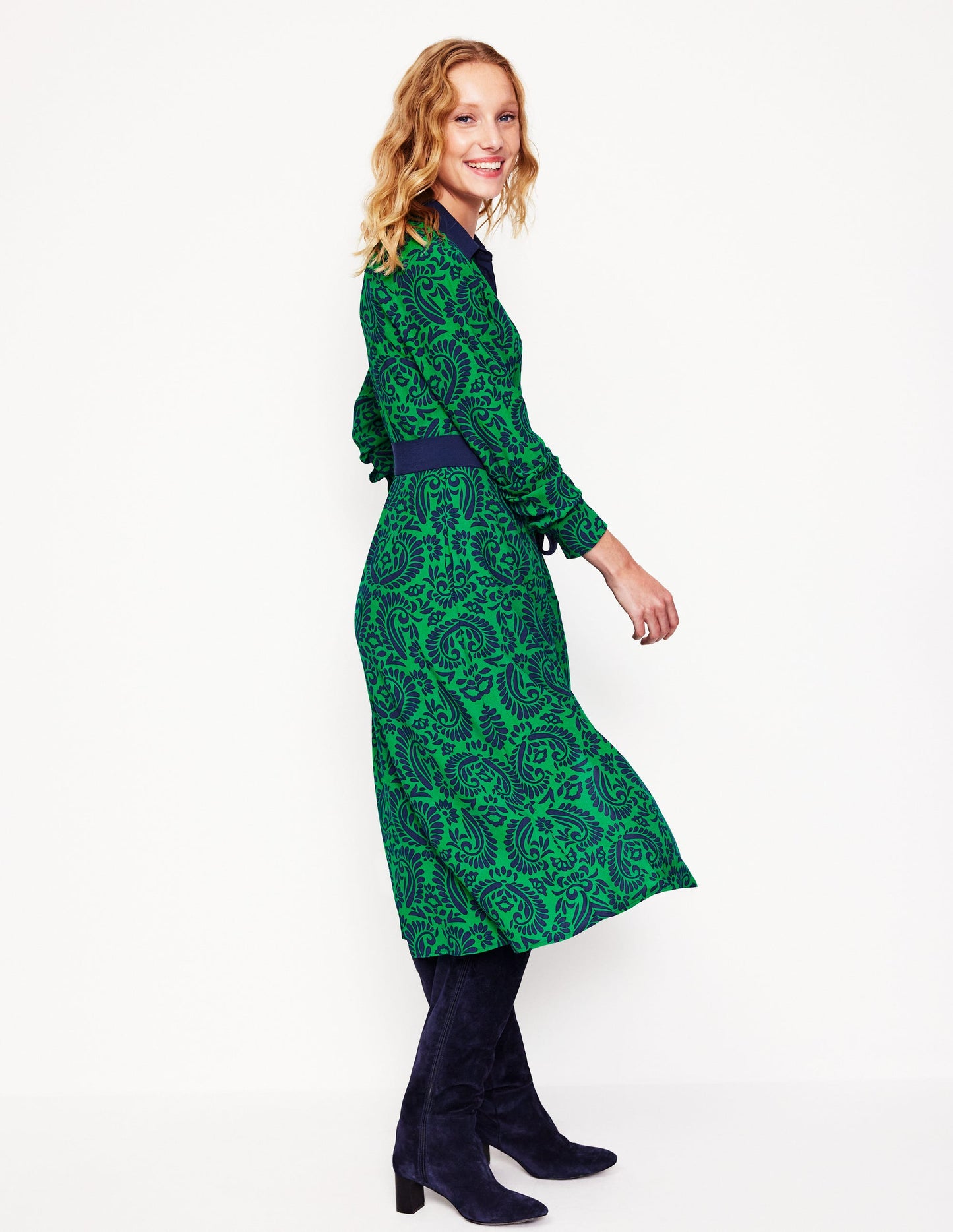 Kate Midi Shirt Dress-Rich Emerald, Decorative Flora