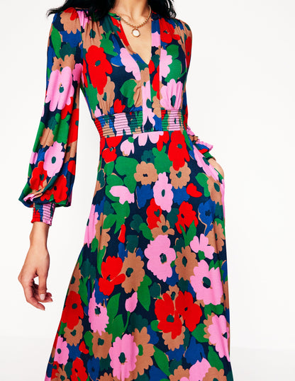 Ivy Smocked Midi Dress-Multi, Painterly Meadow