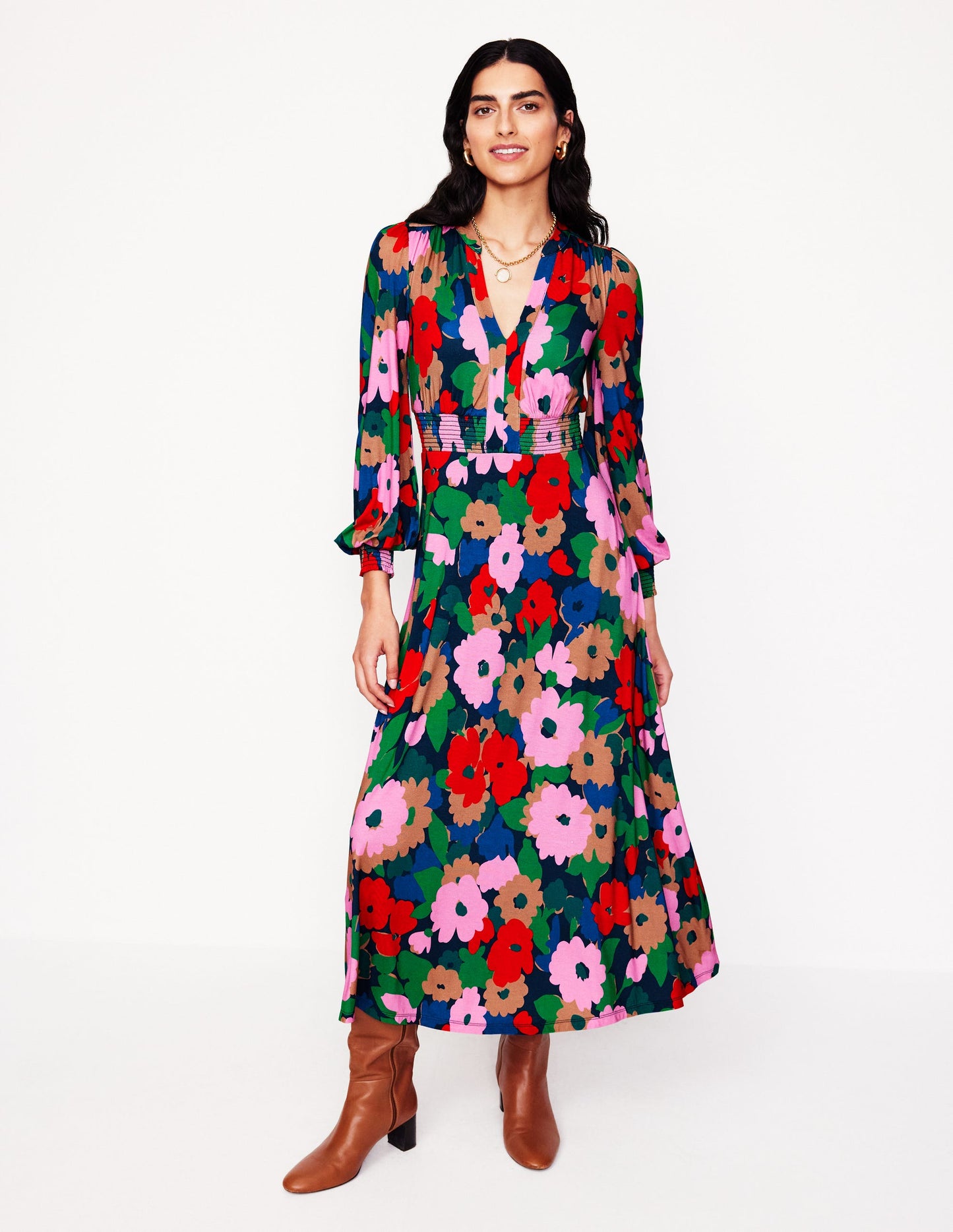 Ivy Smocked Midi Dress-Multi, Painterly Meadow