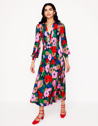 Ivy Smocked Midi Dress-Multi, Painterly Meadow