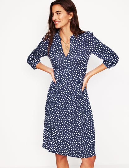 Naomi Relaxed Jersey Dress-French Navy, Abstract Dot