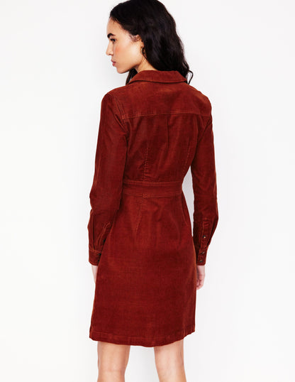 Flora Cord Shirt Dress-Cognac