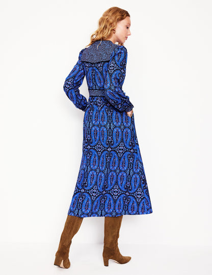 Hotched Ponte Dress-Blue, Paisley Bud