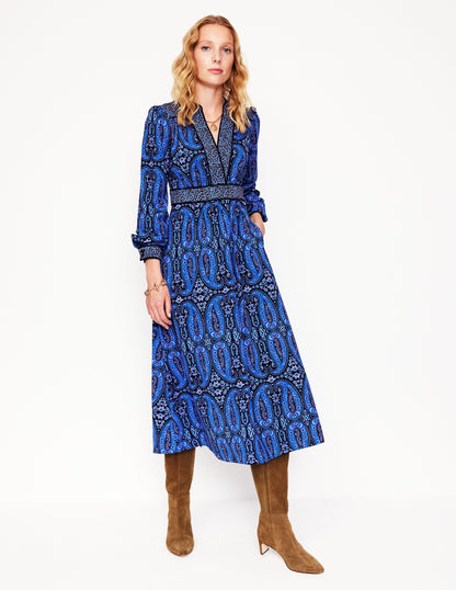 Hotched Ponte Dress-Blue, Paisley Bud