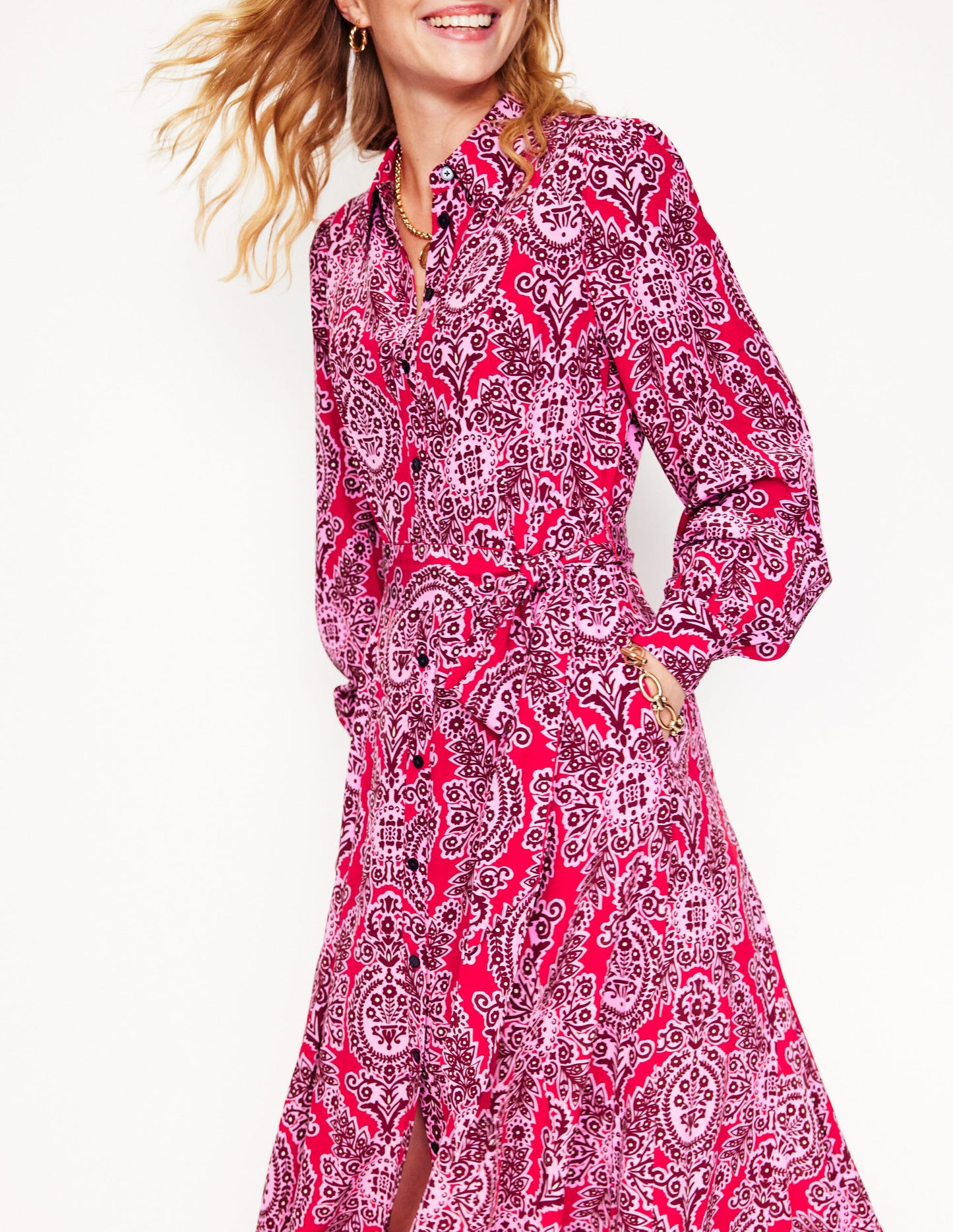 Martha Godet Maxi Shirt Dress-Bright Ruby, Opulent Vine