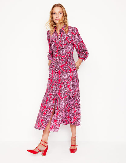 Martha Godet Maxi Shirt Dress-Bright Ruby, Opulent Vine