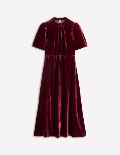 High Neck Velvet Dress-Cabernet