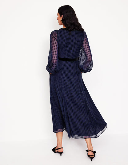 Devore Maxi Tea Dress-Navy, Devore Spot