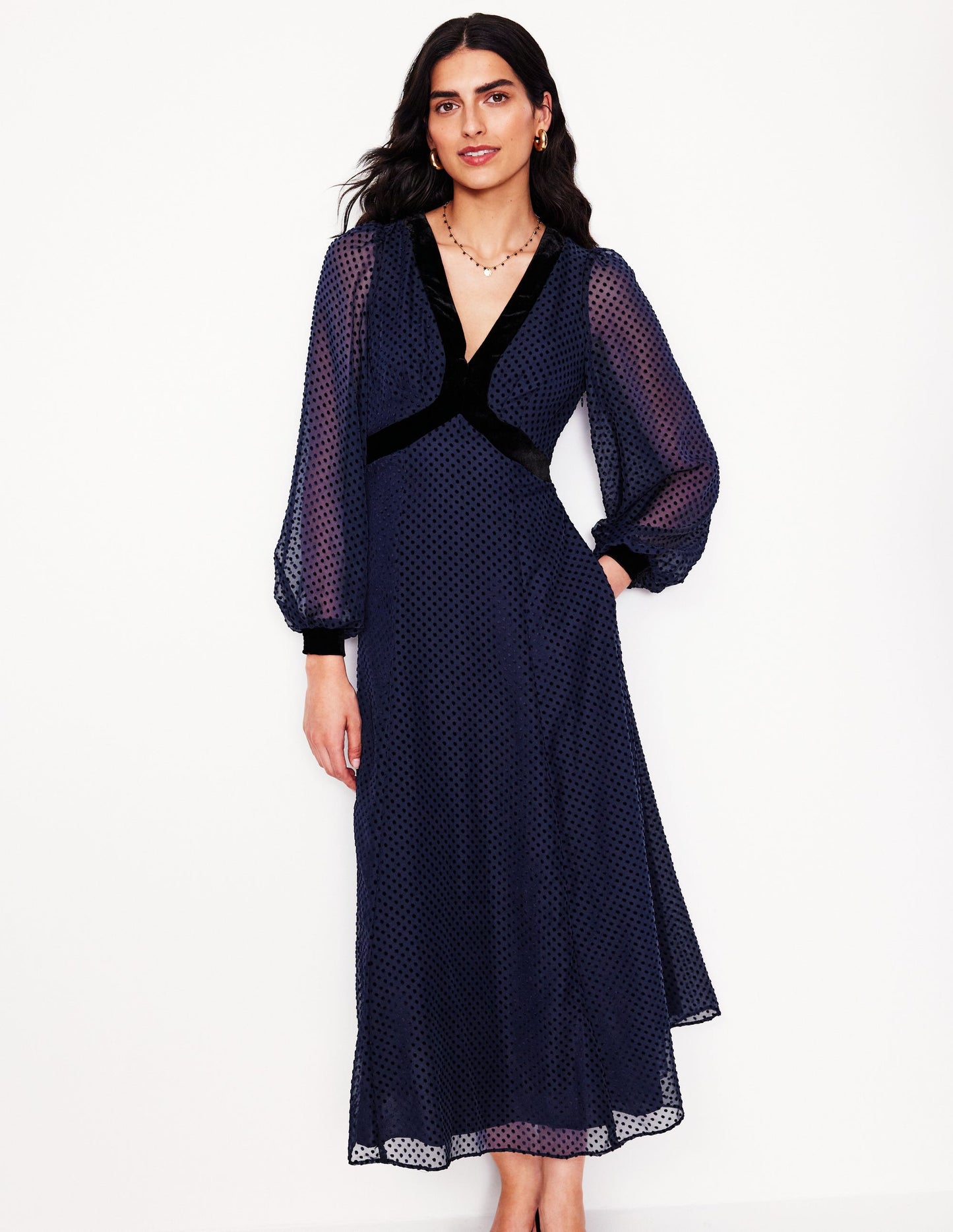 Devore Maxi Tea Dress-Navy, Devore Spot