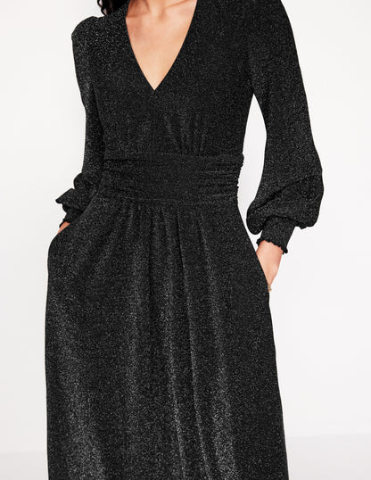 Daphne Metallic Midi Dress-Black