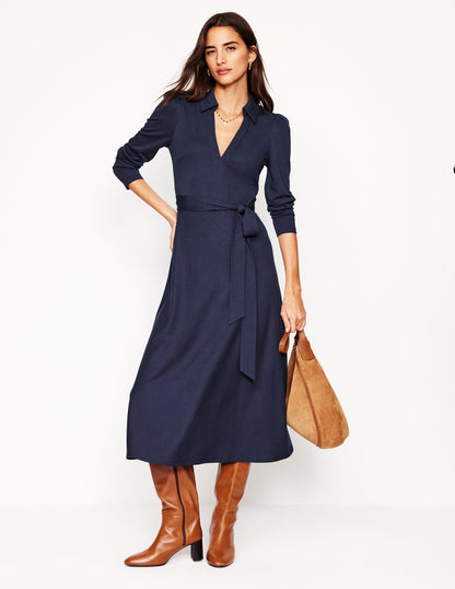 Imogen Collared Jersey Dress-Navy