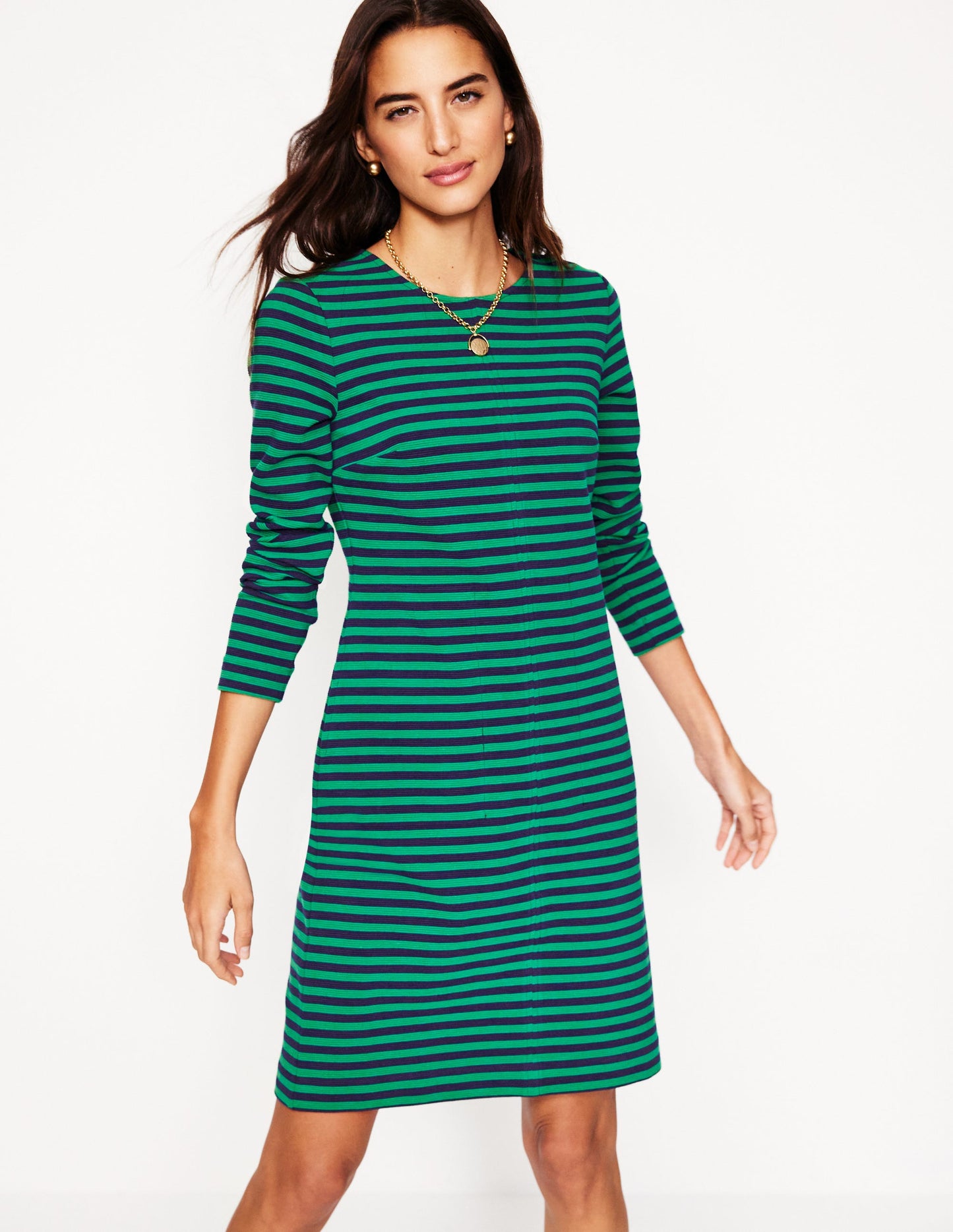 Cornelia Ottoman Dress-Rich Emerald, Navy Stripe