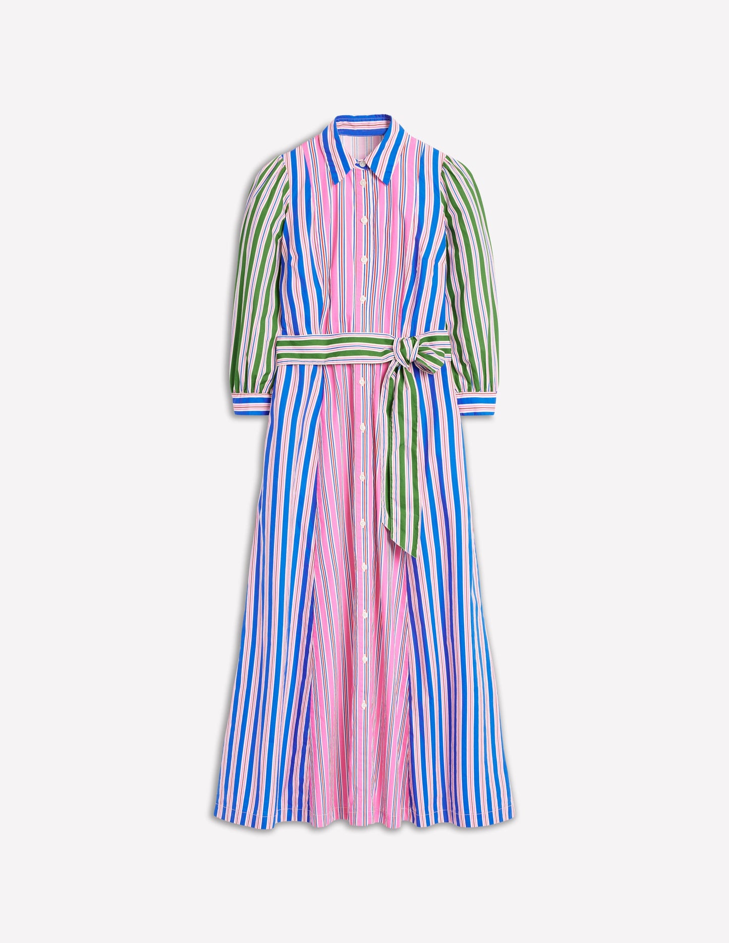 Clara Cotton Shirt Dress-Pink Rose, Red Stripe