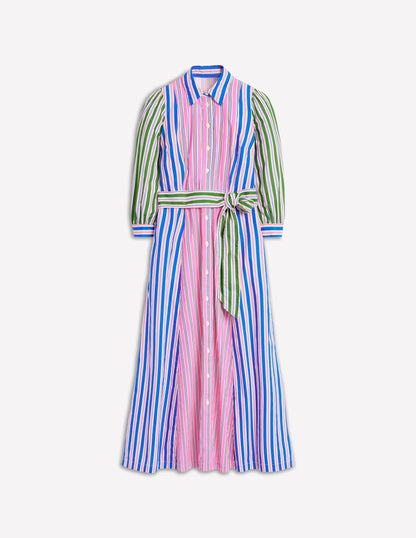 Clara Cotton Shirt Dress-Pink Rose, Red Stripe