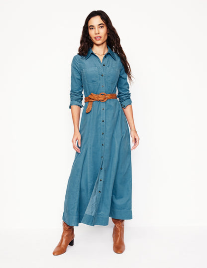 Mila Cord Midi Shirt Dress-Duck Egg Blue