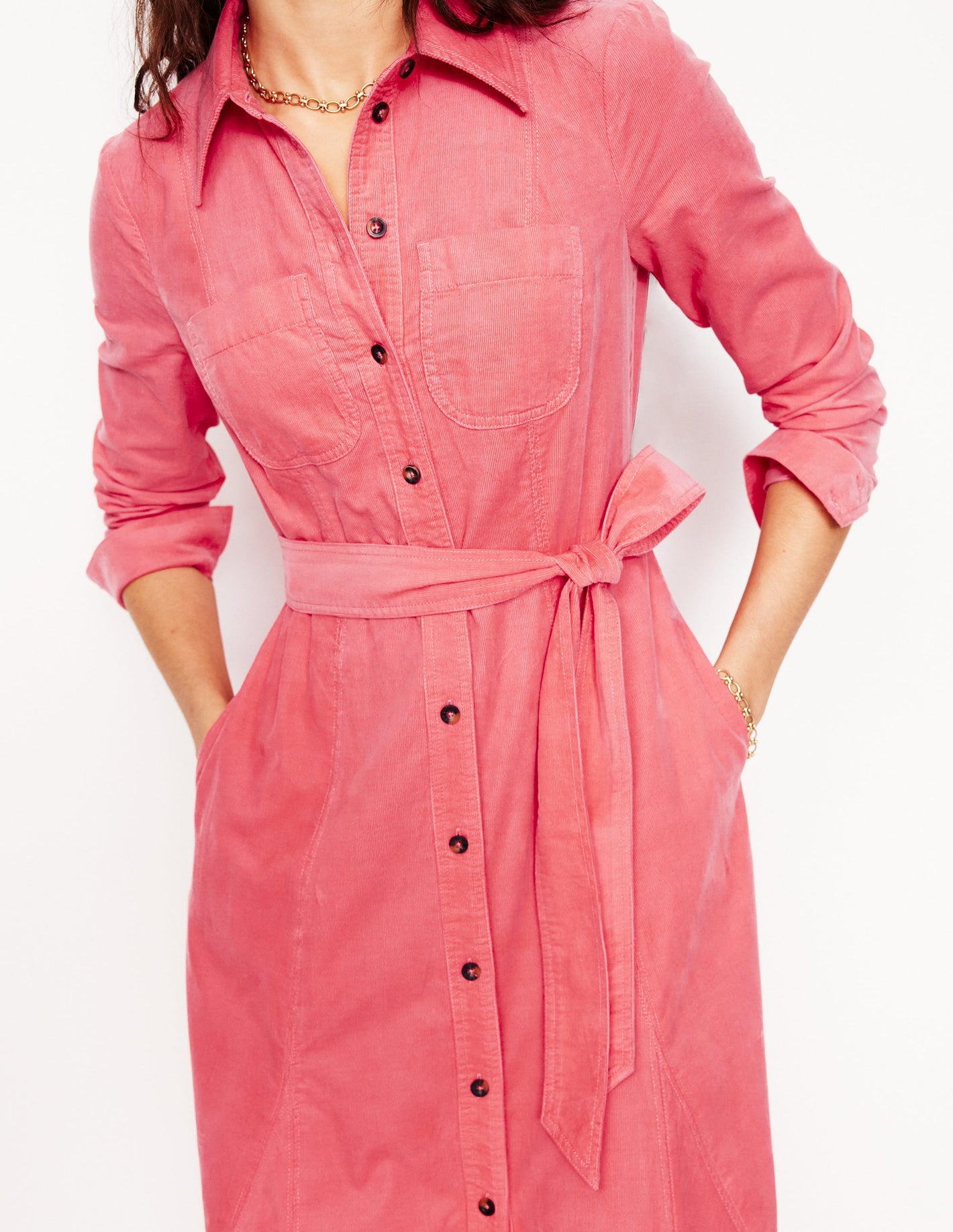 Mila Cord Midi Shirt Dress-Azalea Pink