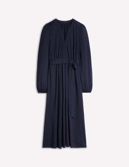 Maeve Trim Jersey Midi Dress-Navy