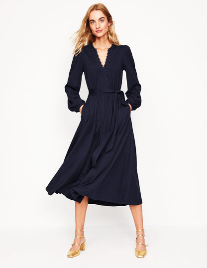 Maeve Trim Jersey Midi Dress-Navy