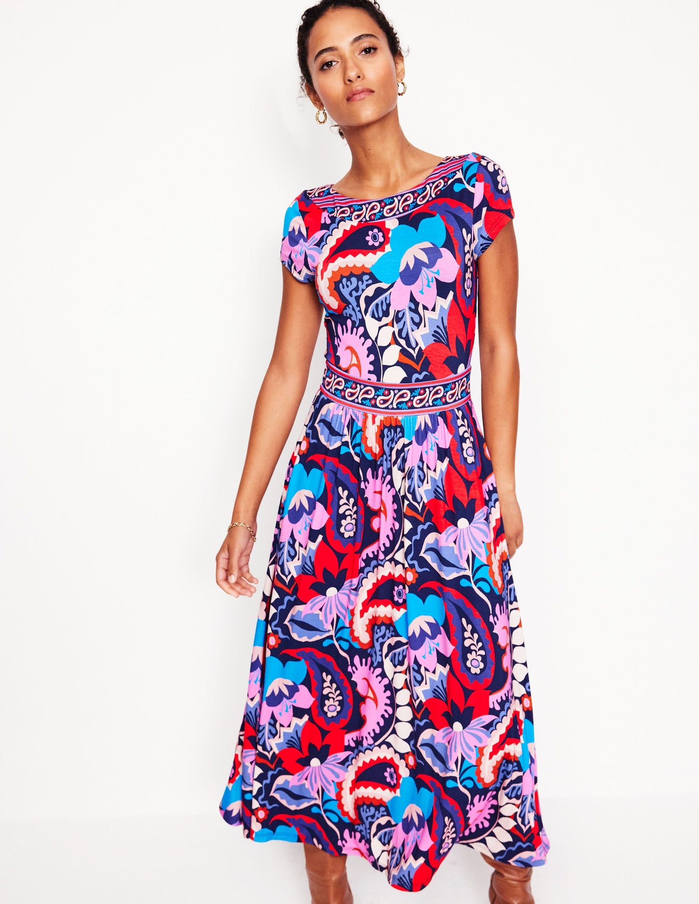 Melanie Jersey Midi Dress-French Navy, Botanical Paisley