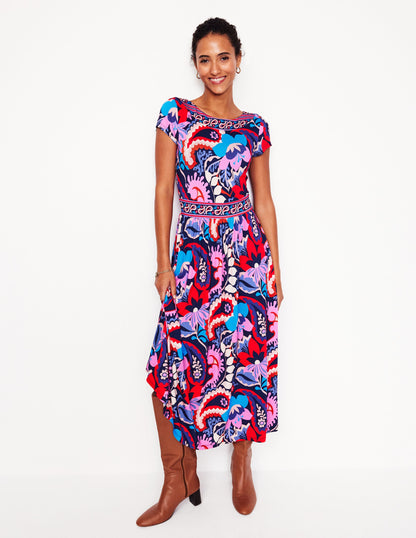 Melanie Jersey Midi Dress-French Navy, Botanical Paisley