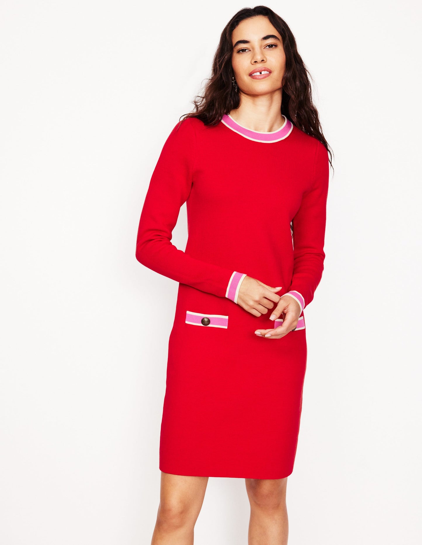 Holly Knitted Shift Dress-Poppy Red