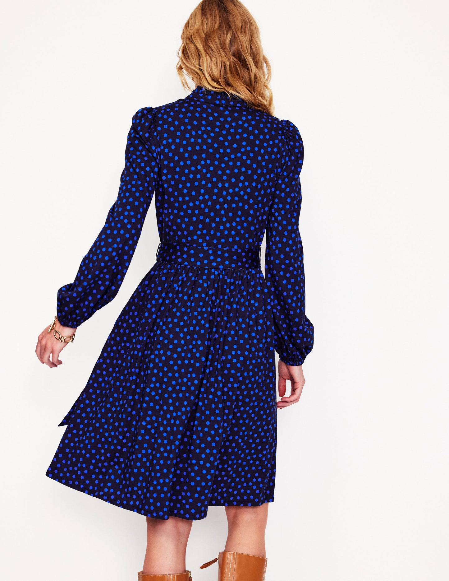 Willow Frill Short Shirt Dress-French Navy, Abstract Dot