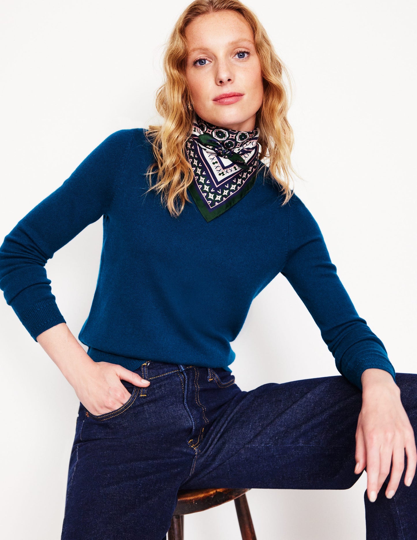 Eva Cashmere Crew Neck Jumper-Harbour Blue