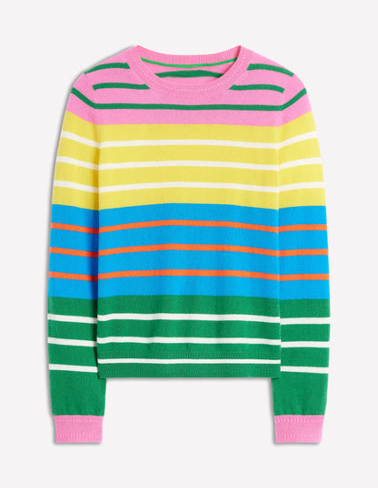 Eva Cashmere Crew Neck Jumper-Green, Pink, Bright Blue Multi