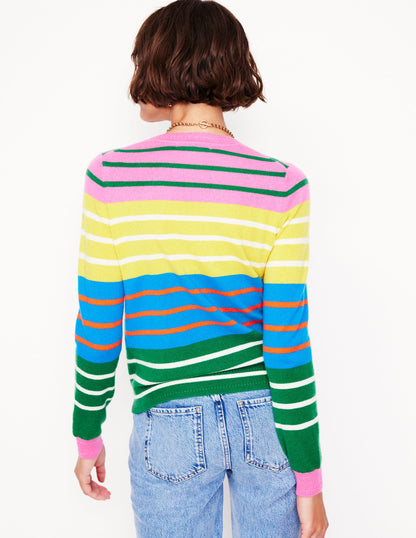 Eva Cashmere Crew Neck Jumper-Green, Pink, Bright Blue Multi